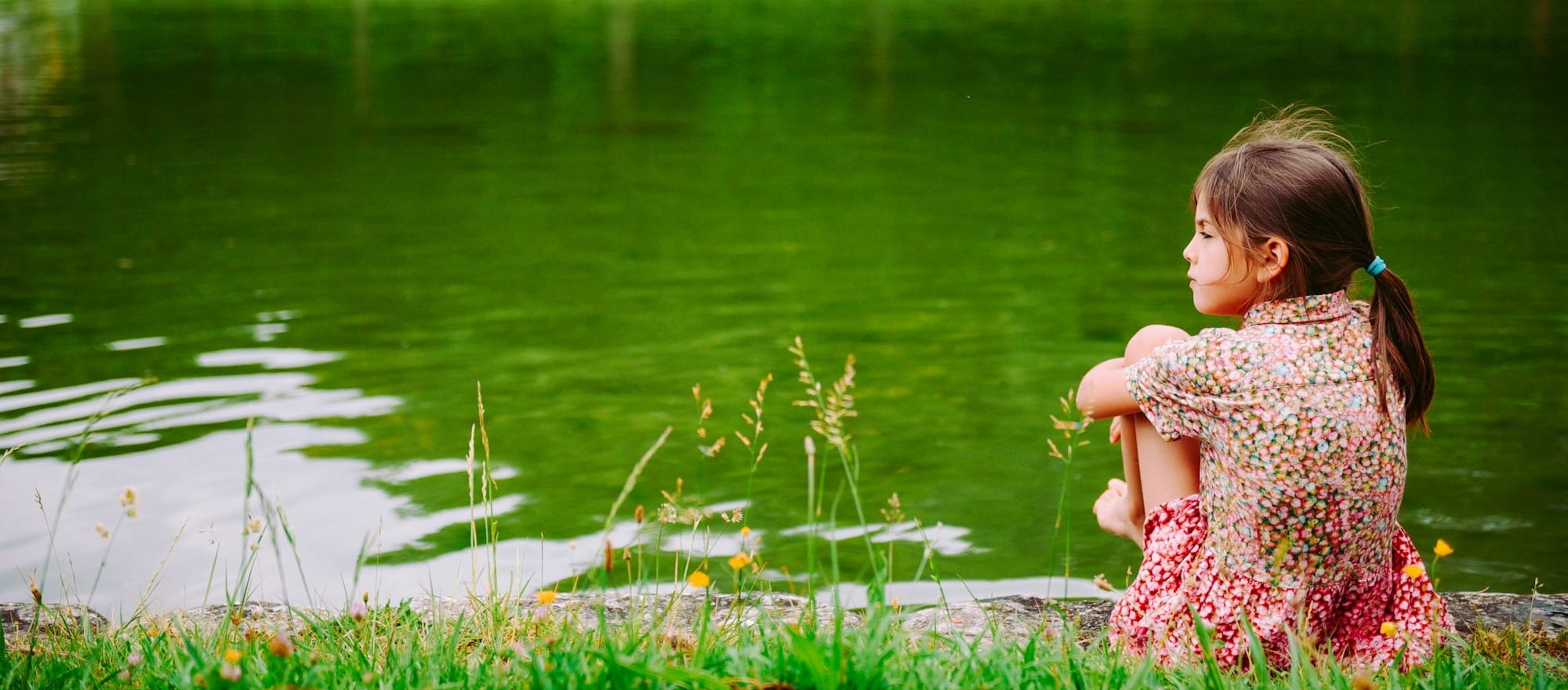 girl sitting on grass field